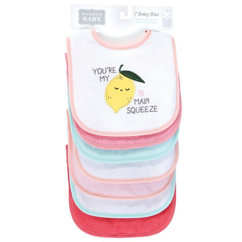 Hudson Baby Infant Girl Cotton Terry Drooler Bibs with Fiber Filling, Fruits, One Size, 3 of 11