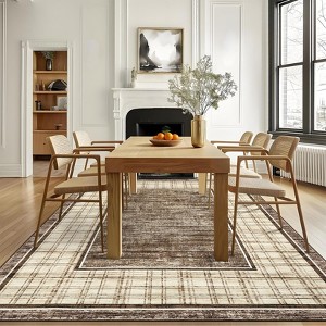Modern Area Rug Ultra-Soft Throw Rugs Contemporary Plaid Accent Carpet Non-Shedding Bordered Floor Cover Foldable Thin Indoor Mat for Bedroom - 1 of 4