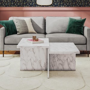 Kumasinova Two-Tier Faux Marble Coffee Table,35.46" Square Center Table with White Marble,Modern Side Table for Living Room Furniture - 1 of 4