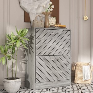 FUFU&GAGA Gray Entryway Shoe Cabinet Flip Up Double Drawer Patchwork Woodgrain - 1 of 4