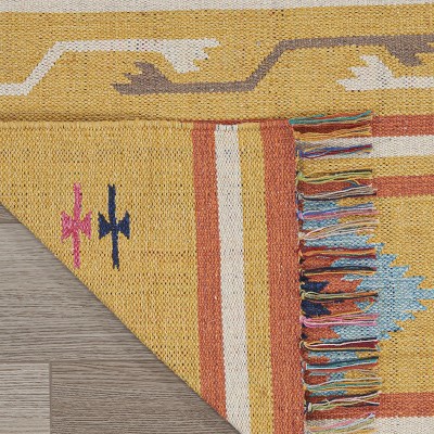Sunny Tribal Medley 6' x 9' Yellow Cotton & Synthetic Area Rug