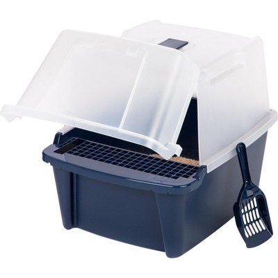 Large Navy Enclosed Cat Litter Box with Scoop
