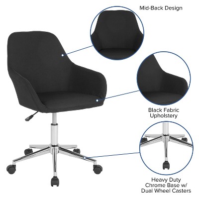 Black Fabric Mid-Back Swivel Office Chair with Chrome Base