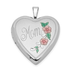 Black Bow Jewelry Sterling Silver and Enamel 20mm Mom Floral Heart Locket - 1 of 4