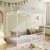 KWPZQEB Montessori House Bed Metal for Kids, Metal Floor Bed with Canopy and Fence, House Bed Frame for Girls & Boys, No Box Spring Needed - 2 of 4