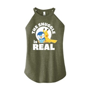 Women's - Pokémon - The Snuggle Is Real Pikachu And Piplup Graphic High Neck Tank - 1 of 2