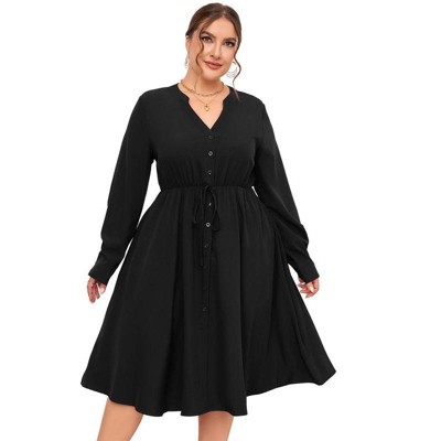 Coolmee Women Plus Size Button Down Maxi Dress V Neck Long Sleeve Business Casual Work Polo Shirt Long Dress with Pockets