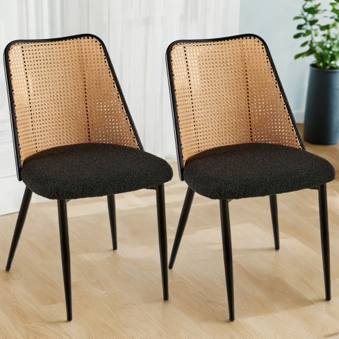 Coolbibila Rattan Kitchen Dining Chairs Set Of 2,Boucle Upholstered Armless Kitchen Dining Chair,Natural Rattan Back Kitchen Dining Chair - image 1 of 4