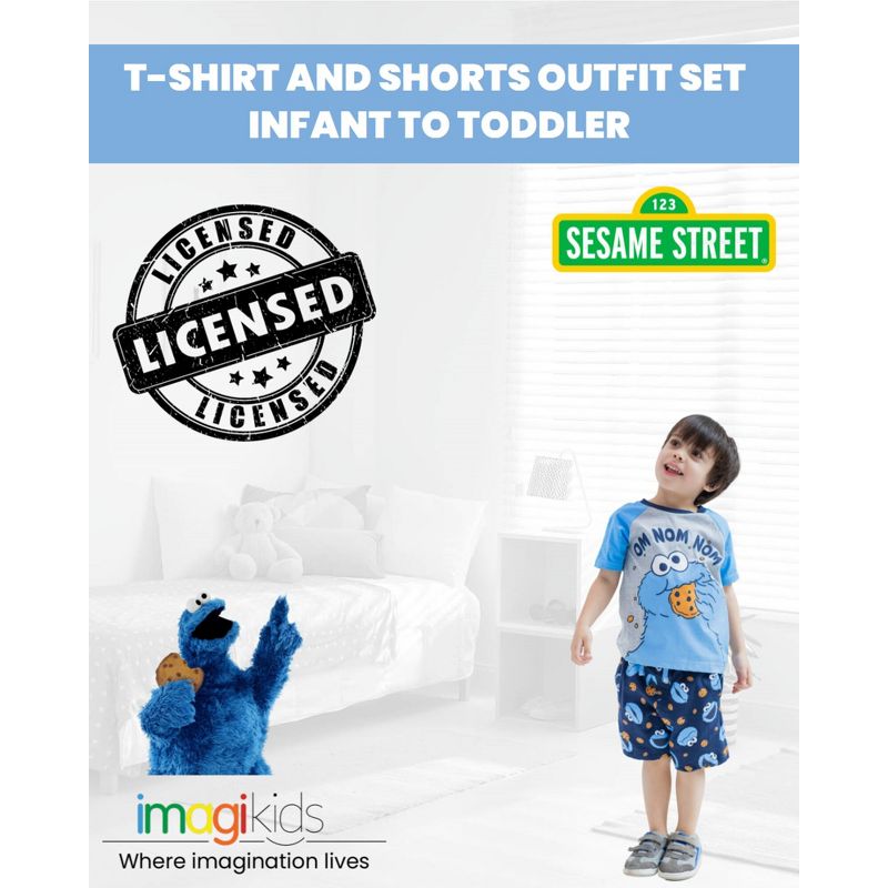 Sesame Street Elmo Cookie Monster T-Shirt and Shorts Outfit Set Infant to Toddler, 2 of 8