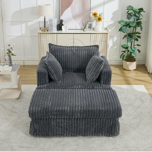 LOVSON 47.7'' Oversized Corduroy Chaise Longue with Ottoman, Deep Seat Reclining Chair Sofa, Comfy Thicked Upholstered Pad Chair , Dark Gray - 1 of 4