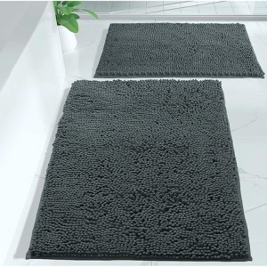 Home Mart Goods Large 2 Piece Set Charcoal Grey Soft Cozy Plush Chenille Bath Mat Bathroom Rug - 1 of 4