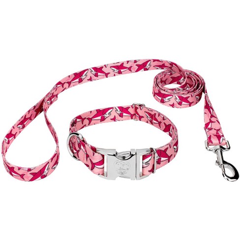 Country Brook Petz Premium Pink Sharks Dog Collar and Leash (1 Inch, Medium)