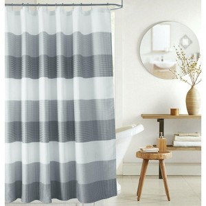 Kate Aurora Spa Accents Striped Waffle Fabric Shower Curtain - 1 of 1