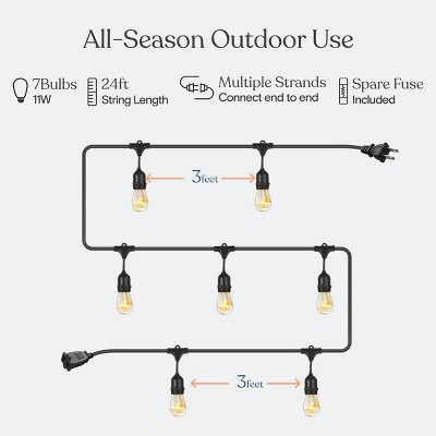 24ft Black Edison Bulb Outdoor String Lights with Warm White Glow