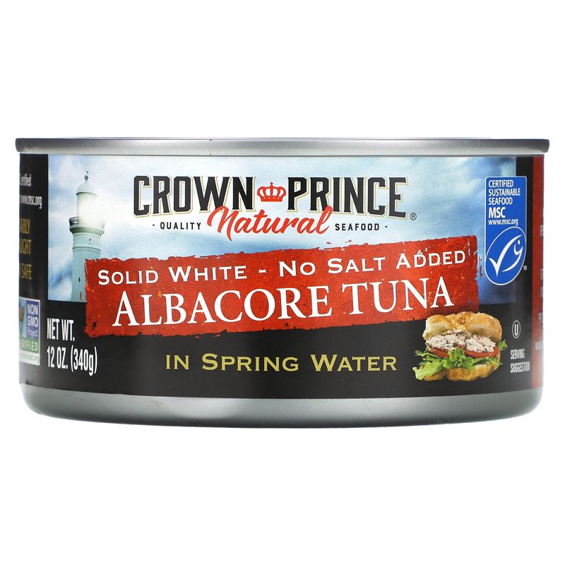 Crown Prince Natural Albacore Tuna, Solid White - No Salt Added, In Spring Water, 12 oz (340 g), 1 of 4