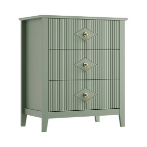 Fluted Nightstand with 3 Large Drawers, 27.5" Wide Bedside Table with Metal Handle, Modern Wooden End Table for Bedroom, Living Room, Hallway - 1 of 4