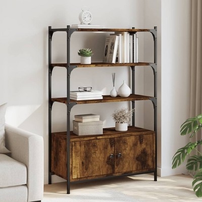 vidaXL Bookcase 3-Tier Smoked Oak 27.6 in.x11.8 in.x43.1 in. Engineered Wood