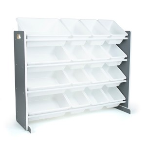 Soho Kids' Toy Storage Organizer with 16 Storage Bins Gray/White - Humble Crew: MDF Bin Shelves, 4 Shelves, Anti-Tip Hardware - 1 of 4