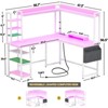 Besiost Corner Computer Desk with Hutch and Led Lights, L-Shaped Desk with Power Outlet - 3 of 4