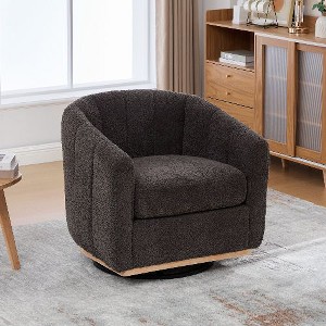 Kumasinova Upholstered Barrel Chair, 360° Swivel Chair, Chenille Accent Chair with Round Metal Base, Tufted Pumpkin-Shape Club Armchair - 1 of 4