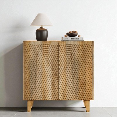 Mango Wood Accent Storage Cabinet with Fluted Doors, Adjustable Shelf, and Tapered Legs, Rustic Solid Wood Sideboard for Living Room, Dining Room