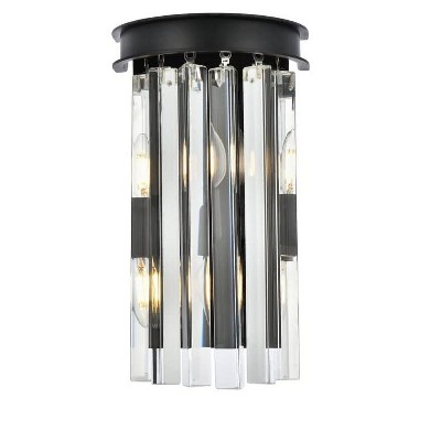 Elegant Lighting Sydney Collection Wall Sconce D:8in H:14in E:5in Lt:2 Matte Black Finish (Royal Cut Crystals)