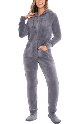 Men's Warm Fleece One Piece Hooded Footed Zipper Pajamas Set, Soft Adult  Onesie Footie With Hood For Winter : Target