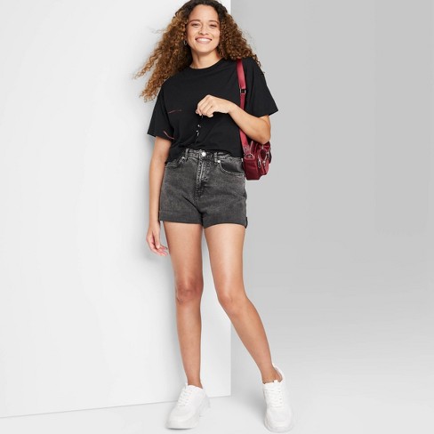 Women's Super-high Rise Curvy Rolled Cuff Jean Shorts - Wild Fable™ Black  Wash 0 : Target