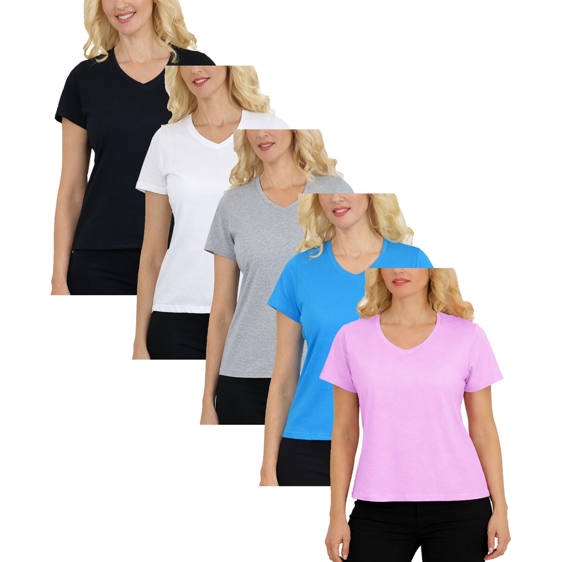 Galaxy Divatee Women’s Relaxed Fit V-Neck Short Sleeve T-Shirt-5 Pack