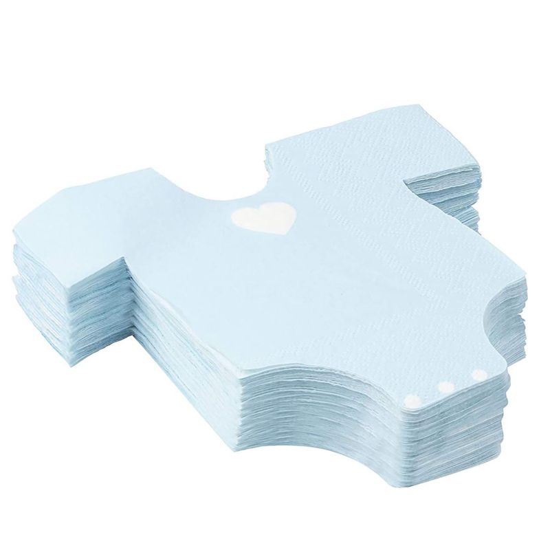 Blue Panda 50-Pack Die-Cut Light Blue Disposable Paper Napkins, Boys One Piece Outfit Design Baby Shower, 5 of 8