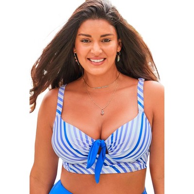 Swimsuits For All Women's Plus Size Belle Halter Underwire Bikini Top - 10,  Turquoise White Stripe : Target