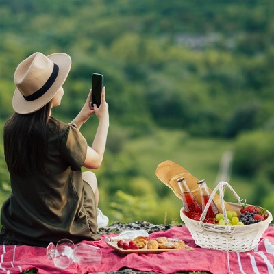 White Oval Wicker Basket with Beige Fabric Liner