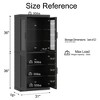 Wooakway 72"H Kitchen Pantry Cabinet with Glass Door and Rattan Door, Storage Shelves, Black - 4 of 4