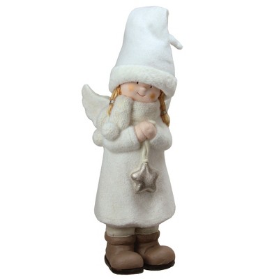 Northlight 19.75" White and Beige Winter Girl Angel with Star Christmas Table Top Figure