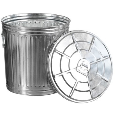 Round Galvanized Steel, Trash Can with Lid - Durable Metal Bucket for Backyard, Lawn, Garden and Yard Use