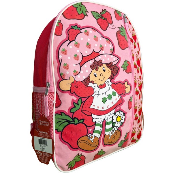 Mochila escolar de nylon rosa Strawberry Short 16" para niñas, con bolsillo frontal grande 4