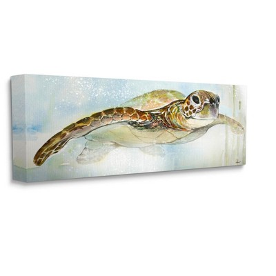Peaceful Sea Turtle Swimming Unframed Canvas Art Print, 40 x 17 inches