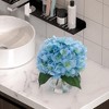 EcoSummer 2PCS Artificial Hydrangea Flowers in Glass Vase, 8" Silk Fake Flowers Home Table Decor, Blue & White. - 2 of 4
