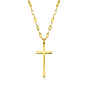 Ross-Simons Italian 18kt Gold Over Sterling Cross and Mirror-Link Chain Necklace - 1 of 4