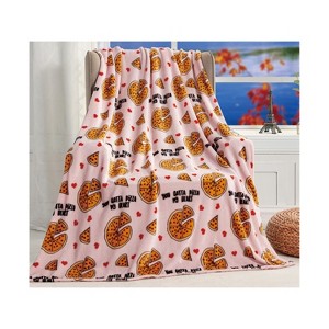 Plazatex Pizza My Heart Micro plush Decorative All Season Multi Color 50" X 60" Throw Blanket - 1 of 3