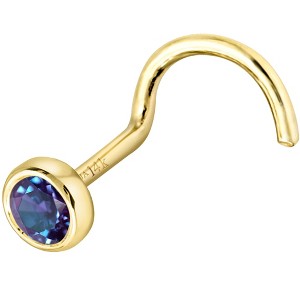 Jewelry Avalanche 22G 14K Gold Bezel-set Alexandrite Nose Screw Nose Stud - 1 of 3
