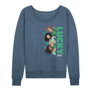 Women's - Barbie - Lucky Lightweight French Terry Wide Neck Long Sleeve Graphic Shirt - 1 of 4