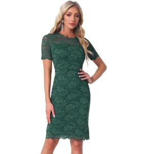INSPIRE CHIC Women's Cocktail Party Elegant Floral Lace Crew Neck Sheath Dresses - 1 of 4