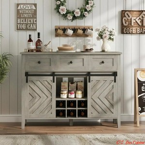 47.2'' /59''Farmhouse Buffet Cabinet w/ Sliding Barn Door, 33.4'' Tall Rustic Sideboard w/ 3 Drawer, Adjustable Shelf and Removable Wine Rack - 1 of 4