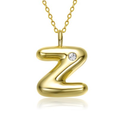 Kids' 14K gold plated necklace with white swarovski crystal initial pendant in bubble letter design