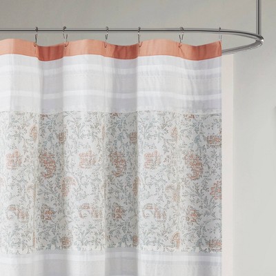 Coral and White Cotton Paisley Shower Curtain