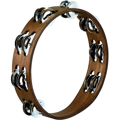 MEINL Wood Tambourine with Double Row Stainless Steel Jingles 10 in. Walnut Brown