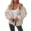 Women's Casual Loose Knit Cardigan Lantern Sleeve Plaid Sweater - 4 of 4