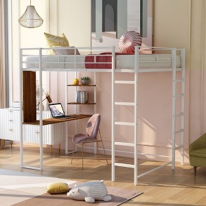 NicBex Full Size Bunk Bed with Desk Metal Frame Bed Frame with 2 Shelves, Full Length Guardrails and 2 Ladders, No Box Spring Required - 1 of 4
