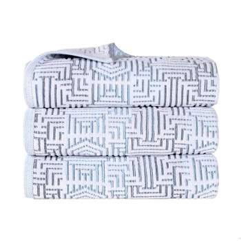 Cotton Modern Geometric Jacquard Plush Soft Highly-Absorbent Bath Towel Set of 3 by Blue Nile Mills